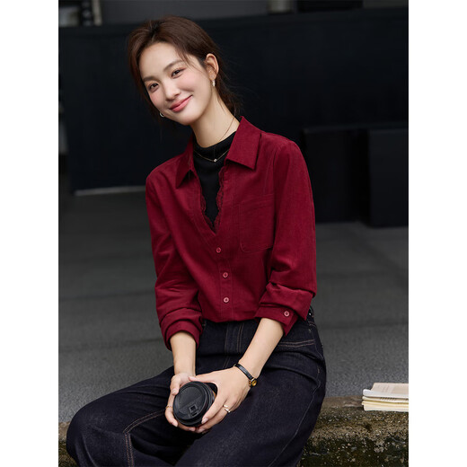 Fanximan red and black French fake two-piece long-sleeved shirt for women 25 winter new lace contrasting turtleneck top A3251 red and black S (recommended 90-100Jin Jin equals 0.5 kg)