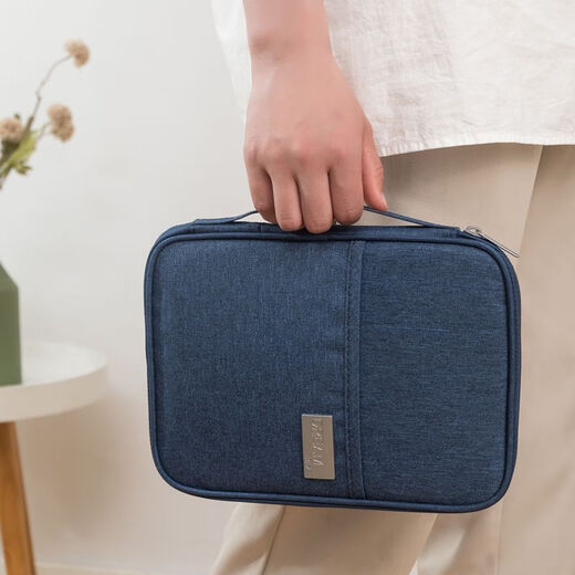 Pupan ID Passport Bag Portable Air Ticket Ticket Clip Haushaltsregistrierungsbuch Sortierbeutel im Ausland große Kapazität Aufbewahrung Tasche Kleine Trompeten-Navy Blau