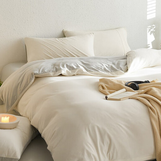 Category A baby-grade knitted cotton four-piece set, sleeping naked, pure cotton Tianzhu cotton 100 cotton quilt cover, bed sheet, fitted sheet, shopkeeper's own use (White Tea Qinghuan) fitted sheet set x 1.5m (5 feet) bed