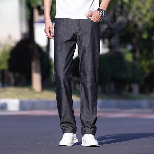 Hailan Home's ice silk jeans men's summer thin cool breathable trousers business straight loose casual pants men 9763 ice silk blue 28