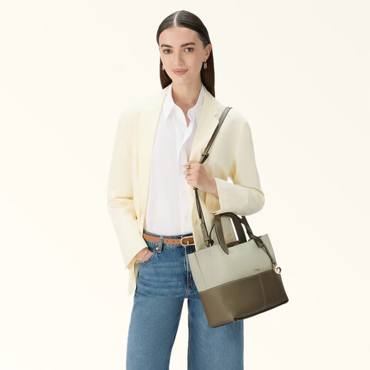 芙拉（FURLA）【新年礼物】PRIMROSE牛皮中号女士拼色设计上班通勤手提托特包 鼠尾草绿+浅鼠尾草绿