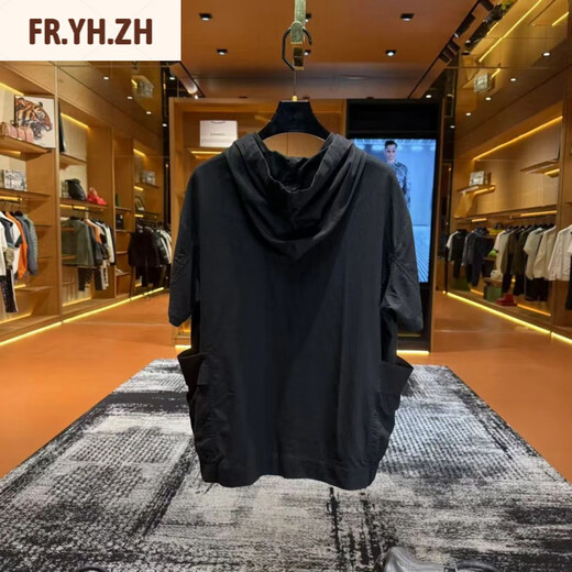 
FR.YH.ZH Aisha Hand F6636 Simple Style Hooded Short Sleeve Summer Breathable Loose Men's Niche Design Evergrande T-shirt Black M 90-110Jin [Jin equals 0.5 kg]