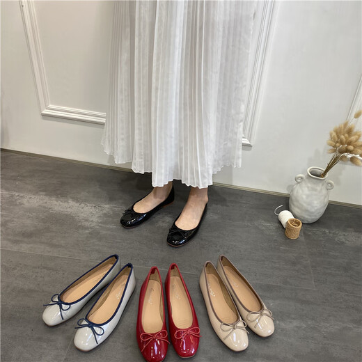 Huili Jun Doudou Single Schuhe Frauenschuhe 2025 Neue Sommer Vielseitige Bowlicht Mund Ballett Schwangere Frauen flache Schuhe J683-4 Schwarz 35