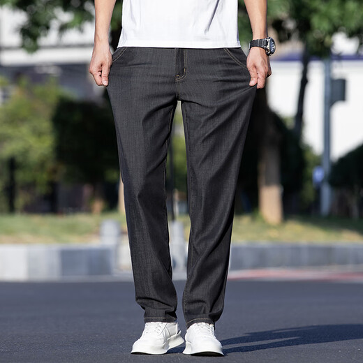 JEEP SPIRIT牛仔裤男士薄款深色夏季宽松直筒商务超薄冰丝黑色休闲长裤子夏天 9767浅蓝 29 腰围二尺二
