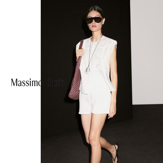 Massimo Dutti discount upgrade 2026 women's commuter versatile style linen blend crocheted short-sleeved shirt 05143743 White S (170/88A) size is too large