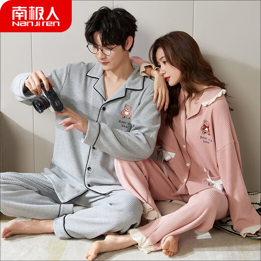 Antártica pareja pijamas mangas largas de algodón puro para mujeres en primavera y otoño nueva solapa para hombres de algodón con ropa de algodón completa 9856 l mujeres_