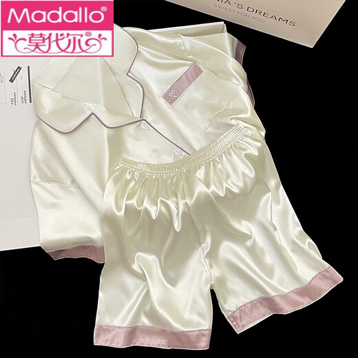 Modal 2025 Neue Eisseide-Pyjamas für Frauen kurzärmelige Sommerdünne Seide für im Freien tragbare Heimkleidung Set Frühling und Sommer FS_9214# Open/Hemd Doppelte Kurzspitzentasche m