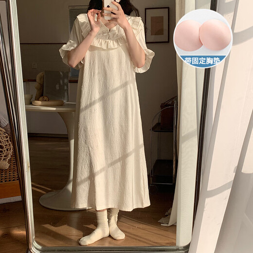 S.Sofea Cloud Cotton Nachthemd mit Brustkissen dünne kurze Ärmel süßer Prinzessinstil für Outdoor -Kleidung 6630z# Pink 175 L