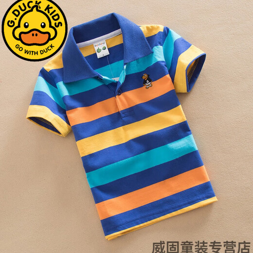 G.duck儿童男童棉质条纹短袖polo衫T恤0-15岁童装2024新款翻领小中大童 7029红白 170 4码=90cm