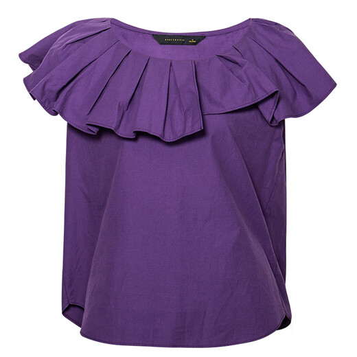 Roeyshouse Rove Elegant Ruffen runder Nacken Sommer kurzärmeliges Frauen Top 2025 Neues reines Baumwollhemd 12141 Lila L.