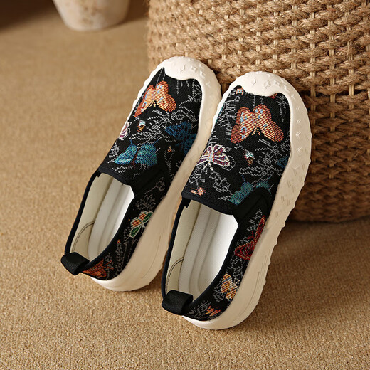 Canvas-Schuhe für Frauen im Sommer atmungsaktiven Retro-vielseitigen einbeinigen faulen Schuhen weicher Sohle bequemer nicht rutschfestem Kleidung-resistente Mutterschuhe YGNX-B8010-1 Schwarz 37