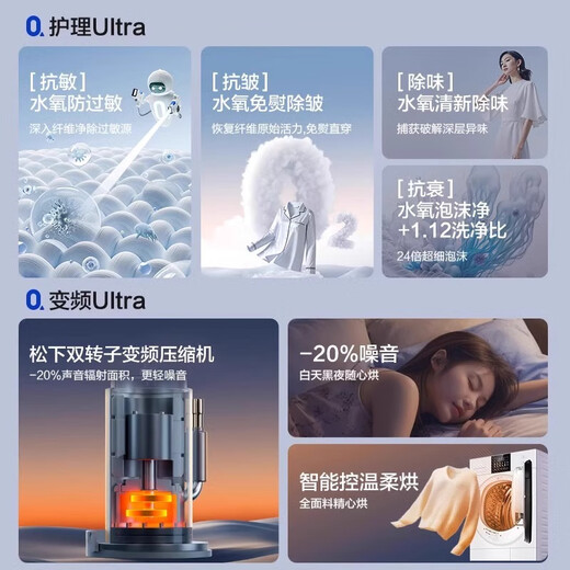 
Panasonic [Wu Lei's same model] White Moonlight 4.0 Ultra Washing and Drying Set 10kg Drum Washing Machine + Frequency Inverter Heat Pump Dryer 8532N+8532NR National Subsidy 20%