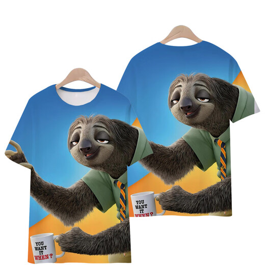 Xuanmo T-shirt Men's Big Belly Belly Crazy Zootopia Nico Judy T-shirt Men and Women Fox Rabbit à manches courtes T1480 S 75-85Jin [Jin est égal à 0,5 kg]