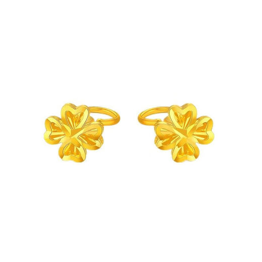 OKZ24K pure gold four-leaf clover earrings gold hollow three-dimensional clover hook earrings for women mini earrings 0.01g four-leaf clover earrings (hook)