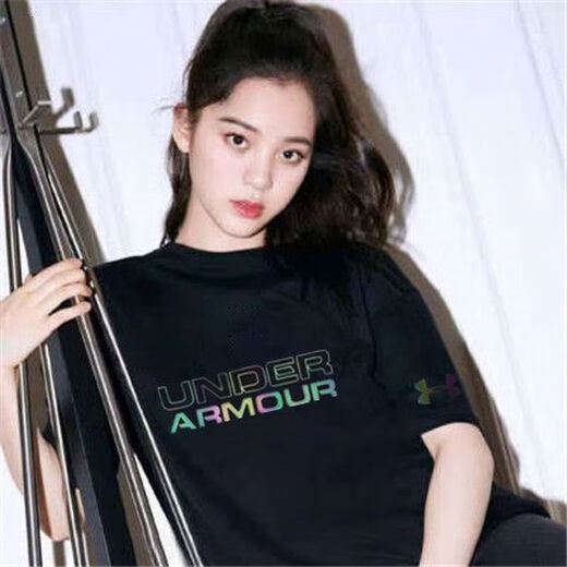 Under Armour UA Sports Summer Solid Color Round Neck T-shirt Short Sleeve Men and Women Half Sleeve Casual Loose Fashion Breathable Korean Version 11980T-shirt Black 3XL