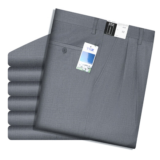 Mengtejiao spring and summer thin high-waist deep loose double-pleated trousers for men middle-aged and elderly people high-end business casual ironing suit pants 2601-blue size 35-waist circumference 2 feet 8