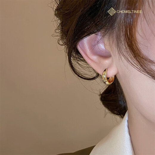 CHOMELTINEE Gold Pigment Hoop Earrings Women's Light Luxury High-Quality Niche Temperament Earrings 2025 New Minimalist Metal Earrings Gold Pigment Hoop Earrings