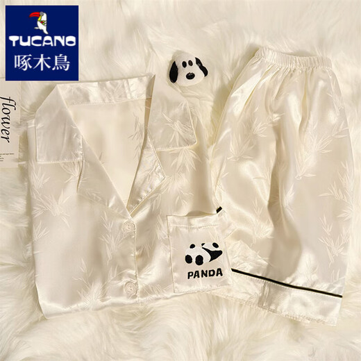 啄木鸟感熊猫冰丝睡衣女夏季薄款短袖2025新款开衫可爱家居服套装 #YX-9227波点 M 【75-95斤】
