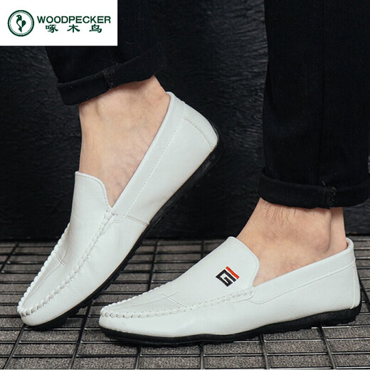Woodpecker Spring and Summer 2025 new Doudou shoes men's leather shoes Korean version driving shoes lazy shoes social trend casual men's shoes yellow 9880 42
