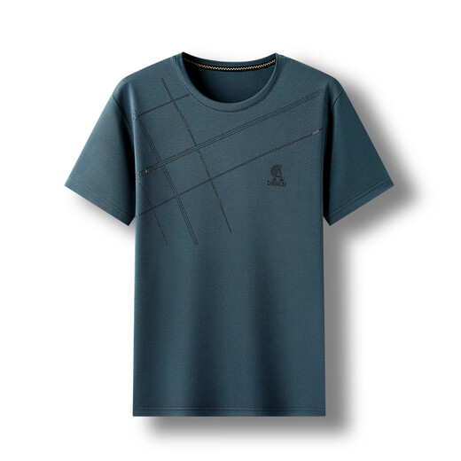 Middle-aged and elderly summer round neck short-sleeved T-shirt for middle-aged men's cool ice silk casual top Daddy suit summer suit men 691 Navy Blue One size 165/S (recommended 110 Jin [Jin equals 0.5 kg] or less)