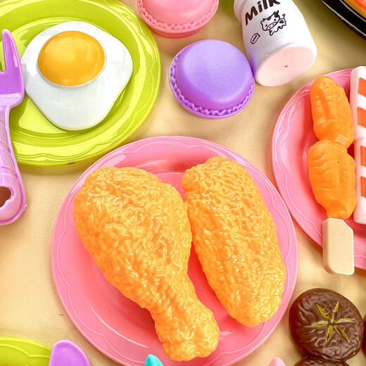 Blessing Kitchen Playing House Toys Children's Girls Simulated Food Barbecue Skewers Breakfast Dessert Bun Cooking Set 58-Piece Set-Mixed Random + BBQ Stove