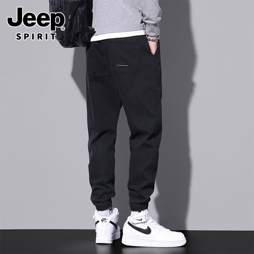 吉普（JEEP）夏天牛仔裤男士宽松束脚九分裤2025新款夏季薄款黑色休闲裤子 9859灰色 XL