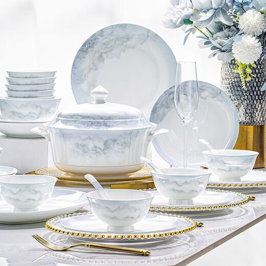 Yichen Jingdezhen 2025 new high-looking landscape-style tableware set for household Chinese bowls for household tableware housewarming gift recommended by store manager upgraded with rich pot 66-piece set