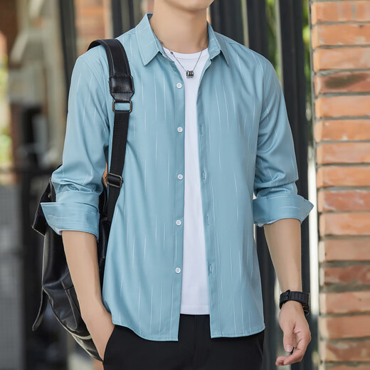 Sept loups de chemise à manches longues pour hommes à longues hommes et mince Protection solaire et mince Soleil et une chemise de mode de mode légère et légère 6169 Green M 90-110Jin [Jin est égal à 0,5 kg]