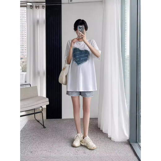 
Baintan straight hair pregnancy summer suit women's two-piece set top shorts maternity suit summer large size pregnancy shorts 13556-milk tea color L