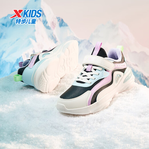 XTEP children's cotton shoes, girls' meow shoes and suede warm sports shoes, black/sail white/cloud blue 36