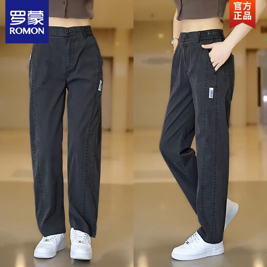 罗蒙（ROMON）夏季莱赛尔天丝牛仔裤子男士宽松垂顺百搭阔腿裤潮牌夏天长裤子 1048灰色 M 【建议90-115斤】