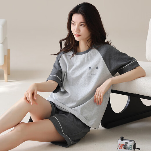 
Yalu summer women's cotton short-sleeved pajamas can be worn outside sports cartoon 100 pure cotton home clothes loose summer outdoor Y9855 M