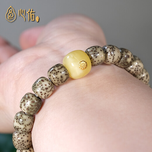 Xinyou Natural Beeswax Single Beads Loose Beads Old Type Bucket Beads Single 24K Gold Label Star and Moon Monkey Head Bracelet with Beads DIY Accessories 24K Gold Label Old Type Bucket About 10mm Wide Single Bead