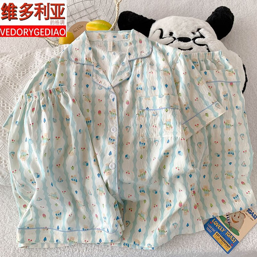 维多利亚的格调三件套樱桃小熊睡衣女夏季短袖可爱卡通宽松云朵棉夏天家居服套装 JS-9905#黑爱心-三件套 短袖上衣 M 码 155-162 体重100斤内