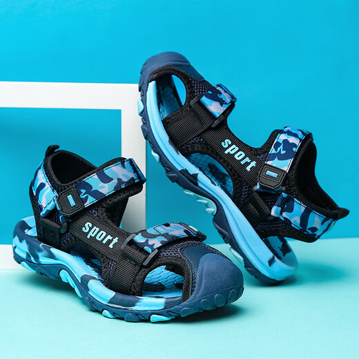 Sandals Boys Baotou Summer Style 2025 New Children's Sports Beach Shoes Medium and Large Boys Non-Slip Soft Bottom Sandals Blue Moon 33