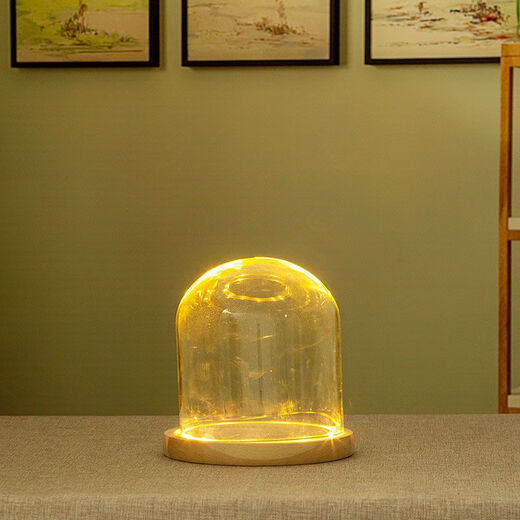 Blind box display box eternal flower glass cover display box diy hand-made decorative desktop ornaments dried flowers transparent dustproof 8*10+ log flat bottom trough light