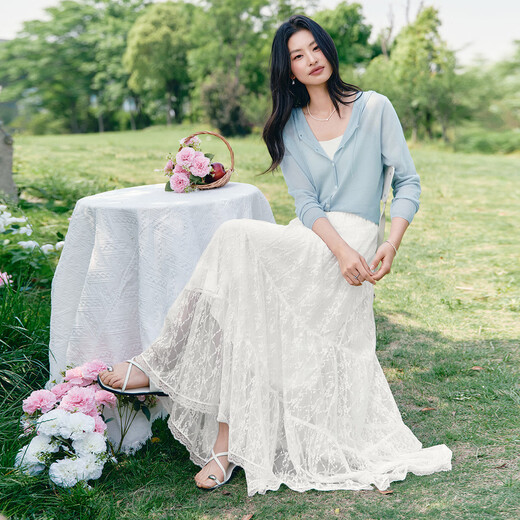 
Eifli (eifini) Eifli white moonlight lace temperament flowing cake skirt for women 2025 summer new light men tea break skirt white S 80-110Jin [Jin equals 0.5 kg]