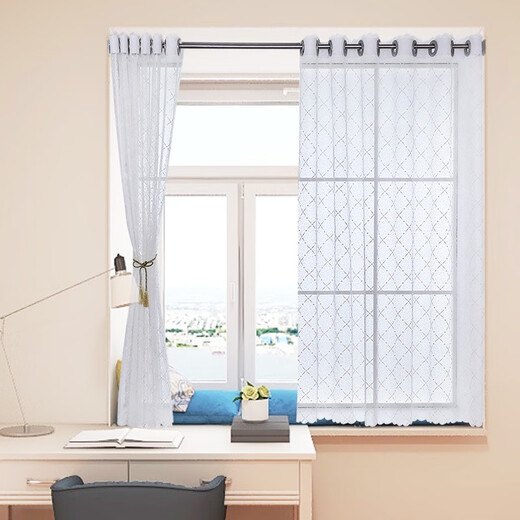 Xinyi gauze curtains, gauze curtains, white gauze partition curtains, light-transmitting and opaque gauze curtains, white sand curtains, plum blossom-pink style, width 180, height 220cm, free 92-155cm telescopic rod