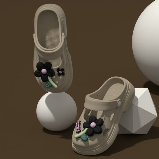 踩屎感少女可爱洞洞鞋女夏天可外穿超厚室内居家增高凉拖鞋 时尚百搭软底新款浅杏色凉拖鞋 36 -3735-36的脚