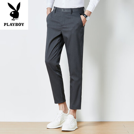 花花公子（PLAYBOY）男士九分裤秋季锥形显瘦刺绣裤子修身休闲裤男韩版百搭收腿小脚裤 9885黑色【夏款】 30 (2尺3)