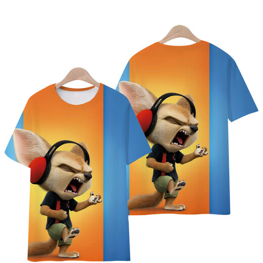 Xuanmo T-shirt Men's Big Belly Belly Crazy Zootopia Nico Judy T-shirt Men and Women Fox Rabbit à manches courtes T1480 S 75-85Jin [Jin est égal à 0,5 kg]