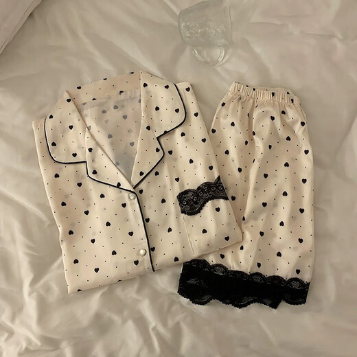 Cailei Kelai韩系感冰丝春夏季薄款睡衣女爱心开衫可外穿家居服女套装批发 LW-9214# M 【建议80-100斤】