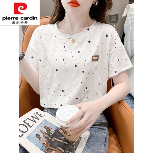 皮尔卡丹（pierre cardin）纯棉印花t恤女短袖夏装2025年新款宽松印花设计感百搭体恤上衣潮 广州十三行5009#紫色版 S 适合80-99斤