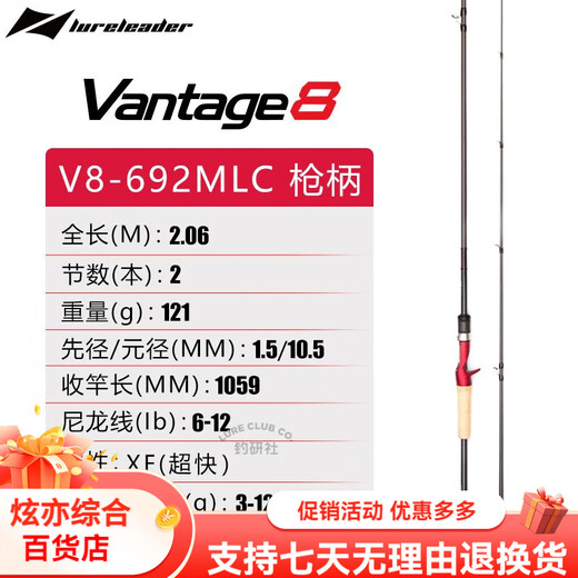 Lingfeng Luya Rod Ling /V8 Coda de pesca Guía Fuji Anillo de insecto Vista lejana Varilla Black Pit Black Squid Mandarin Fish Pench Rod /V8-682MHC 2.03m