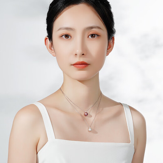 Tahitian Solitaire Edison Pearl Pendant 18K Gold Necklace Feeling Pearl Necklace Clavicle Chain Perfect Round_Strong Light_White Edison Pearl_With 18K 9-10mm