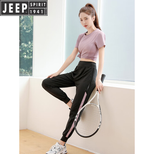 Jeep (Jeep) Vêtements de séchage rapide pour les femmes Summer Sportswear Stuss pour femmes Running Fitness Suit Professional Outdoor Training Outdoor Suit yoga à manches courtes DX701 T-shirt noir + K10 Pantalon à face blanche M (poids recommandé 100-110jin [Jin est égal à 0,5 kg]))
