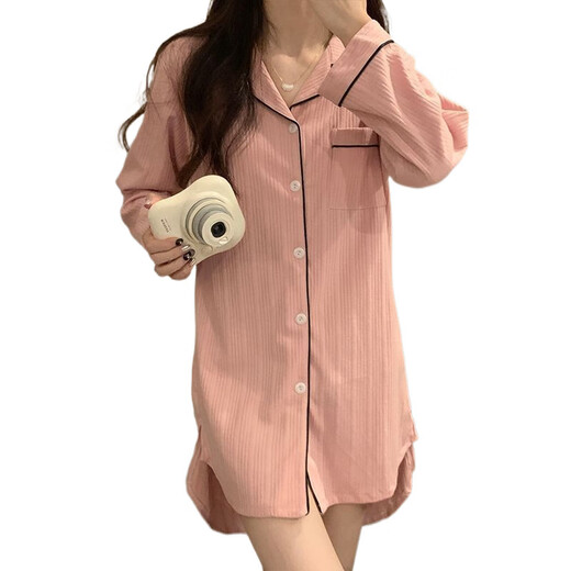 乐僖贝俫豆沙色睡衣女长袖睡裙家居服 681#豆沙色衬衫裙 175 L (95-110斤)