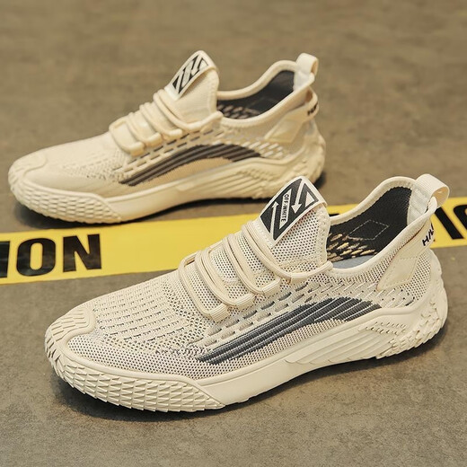 
Huili Putian Coconut Men's Shoes in Summer Breathable Mesh Thin Wear-resistant Sports and Casual Versatile Flying Mesh Shoes Men's Trendy Shoes 9893 Beige 39