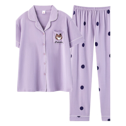 Langsha 2025 new pajamas for women in summer pure cotton short-sleeved trousers thin cardigan full-cotton home clothing set can be worn outside Y7114 M [recommended to wear 80-100Jin [Jin equals 0.5 kg]]