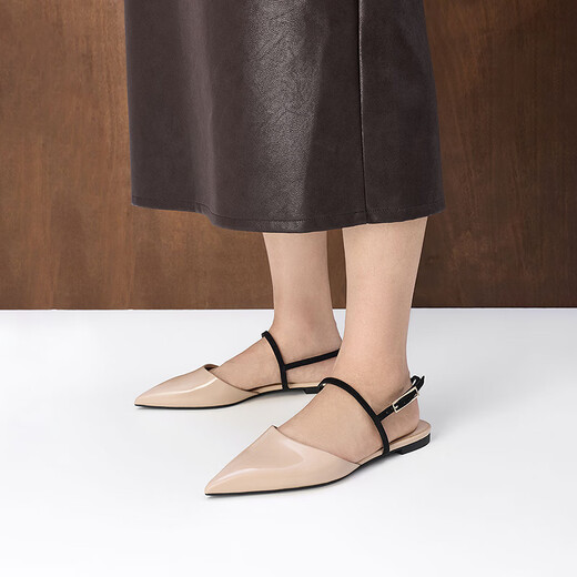 CHARLES&KEITH25冬季新品气质尖头平底扣饰凉鞋单鞋CK1-70580281 Nude肉色 35 （225）